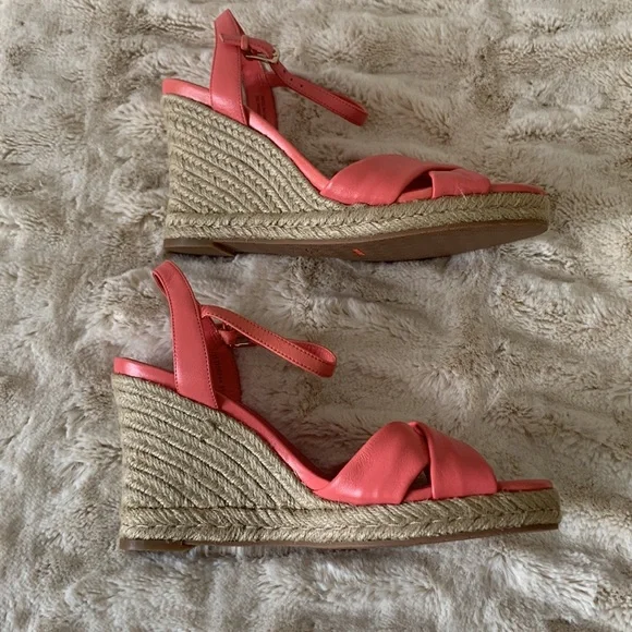 Cole Haan Wedge Sandals. NWOT Coral Pink Leather.Size 8. Espadrille 3 1/2” heel - Picture 5 of 9